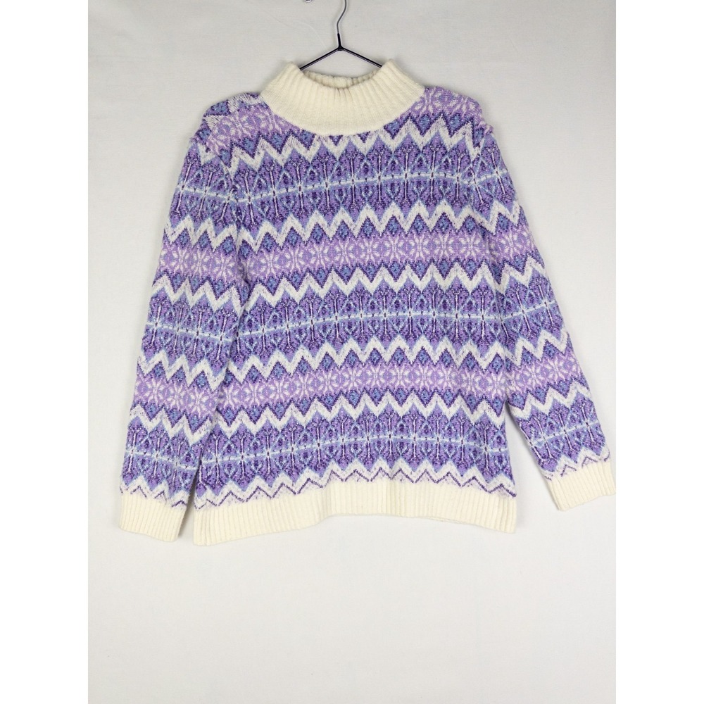 Talbots Fair Isle Sweater Womens PS‎ Wool Blend Purple Pullover Preppy